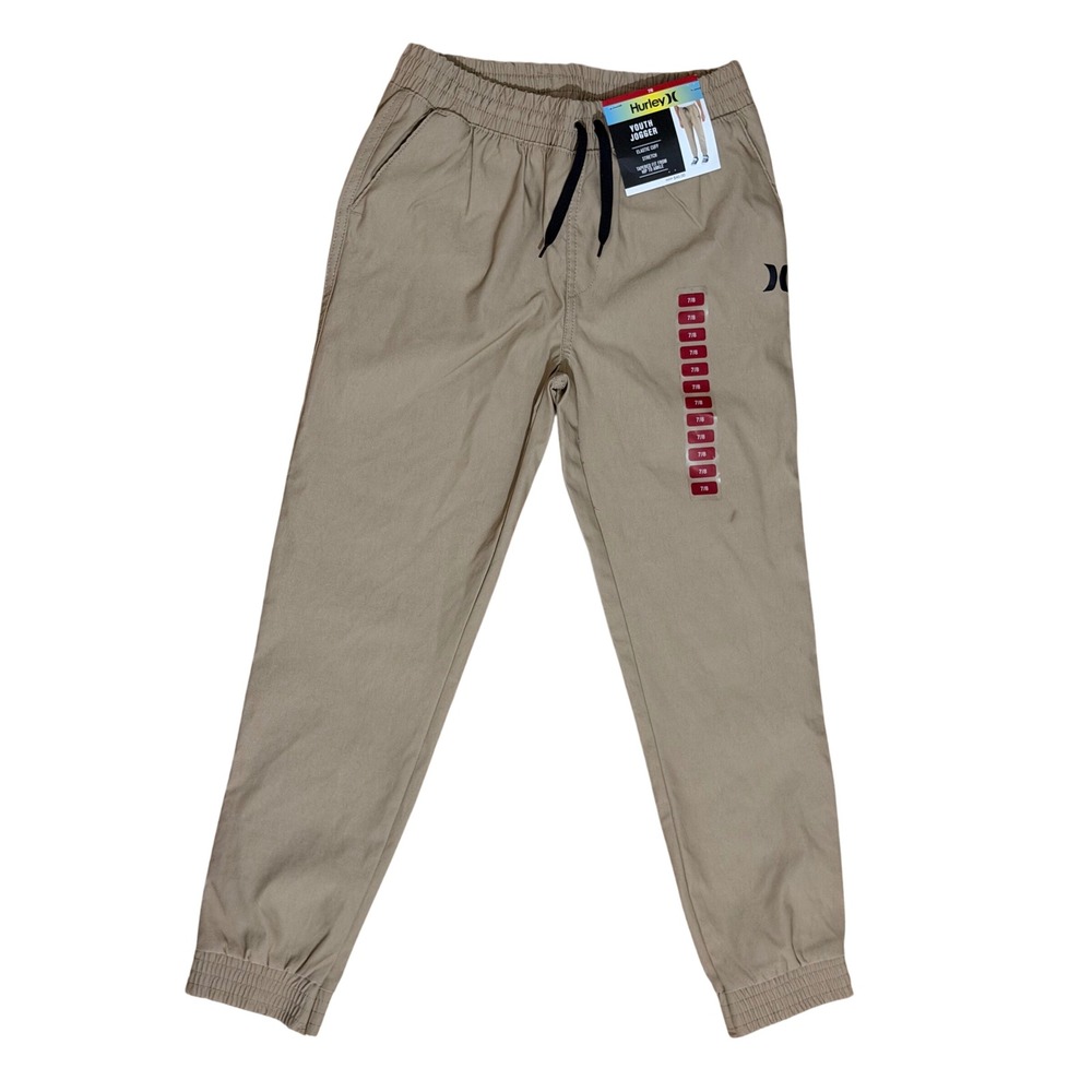 Hurley Boys Youth Jogger Pants Khaki Tan Stretch Tapered Size 7/8 NWT